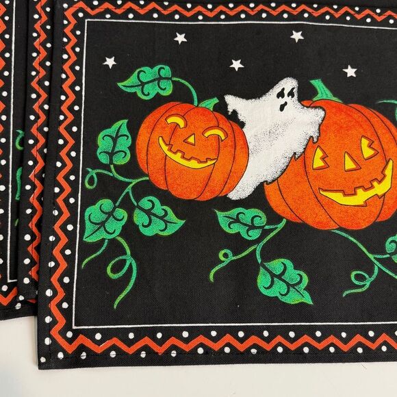 3 Vintage Halloween Placemats Cotton Canvas Ghost Pumpkins - Picture 3 of 7